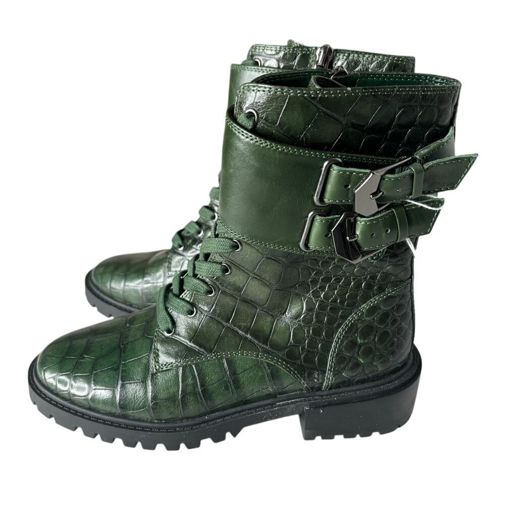 Vince Camuto Fawdry Croc Embossed Buckle Combat Boots Green Size 5.5 - Picture 3 of 5